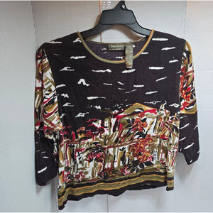 Women's Jane Ashley Long Sleeve Tee XL Black Red Floral